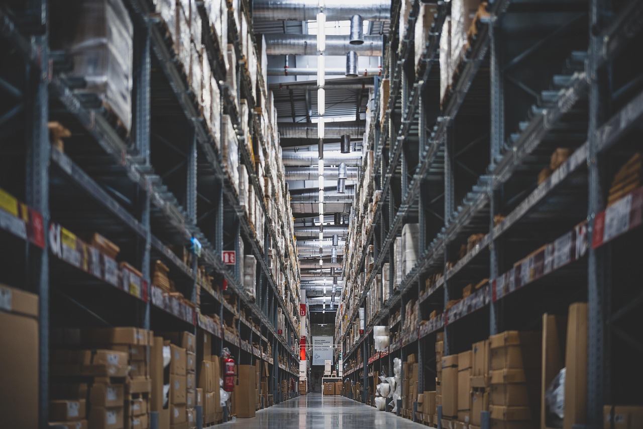 auto parts shelves warehouse